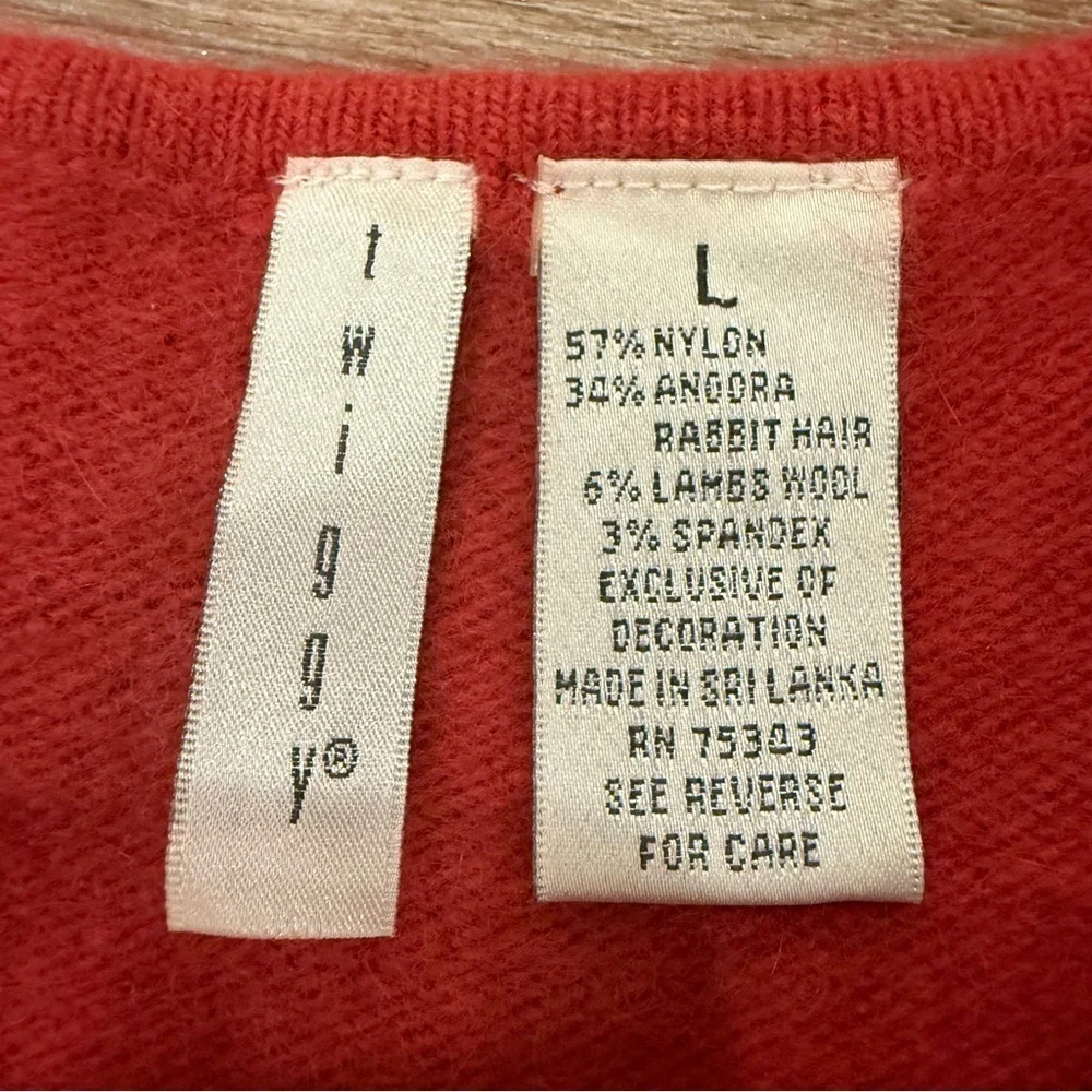 Vtg Cropped Sweater Women’s M Red Rabbit Angora Wool Rhinestones Flower Y2K - Picture 4 of 7